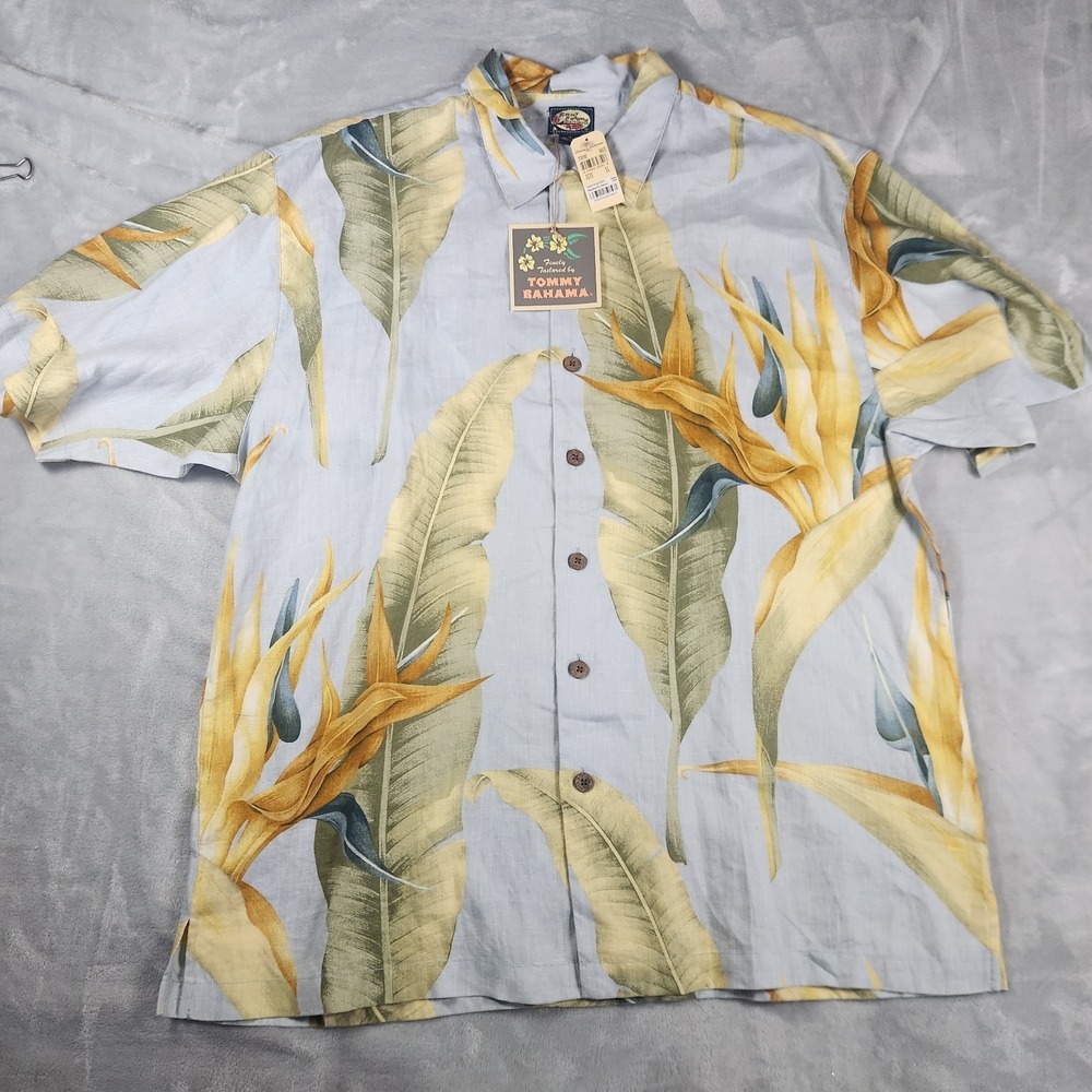 Tommy Bahama Mens XL 100% Linen Desert Birds Camp Shirt Blue Grandpacore Resort